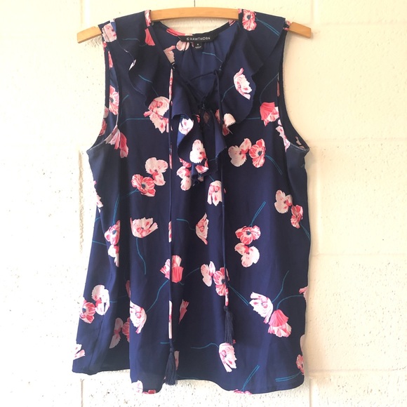 41 Hawthorn Tops - 41 Hawthorn Ruffle Tassel Floral Sleeveless Blouse
